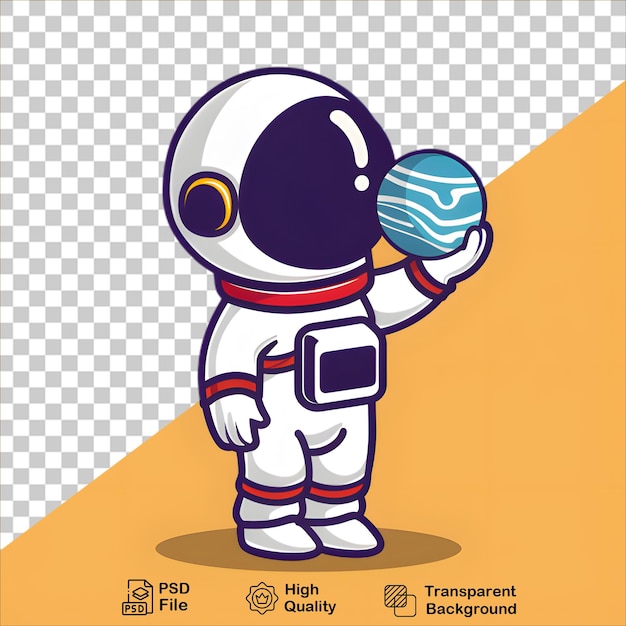 cartoon Astronaut Holding a Planet in Outer Space