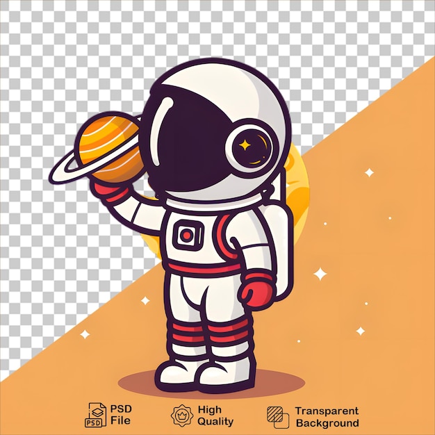 cartoon Astronaut Holding a Planet in Outer Space