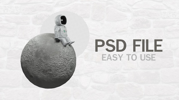 PSD cartoon astronaut isolated on background 3d rendering