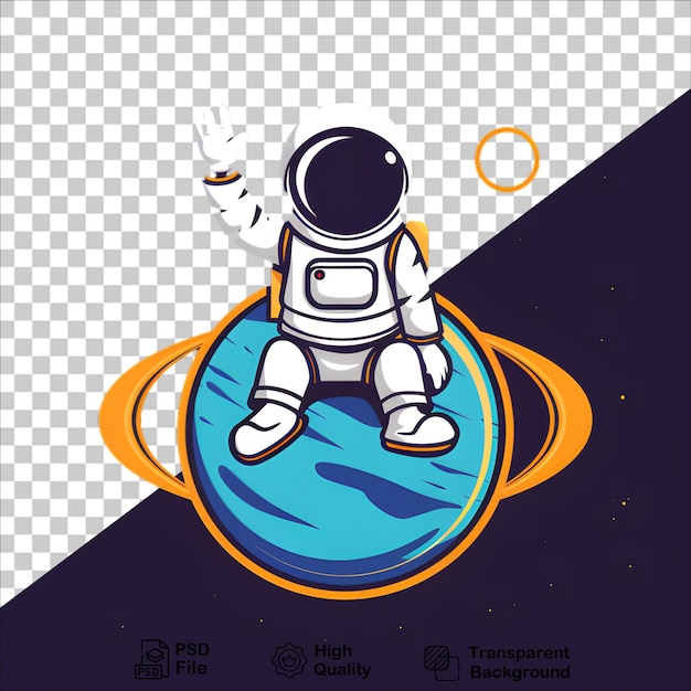 Cartoon Astronaut on a Planet Isolated on Transparent Background