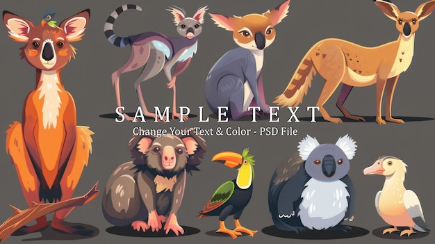 PSD cartoon australian animals