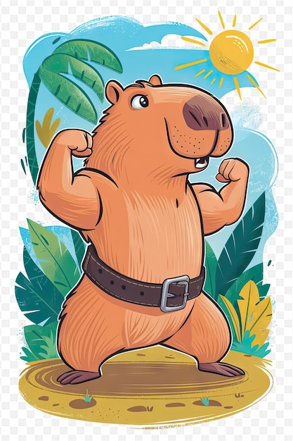 PSD a cartoon of a beaver with a belt that says beaver on it