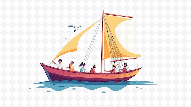 a cartoon of a boat with people sailing on the water