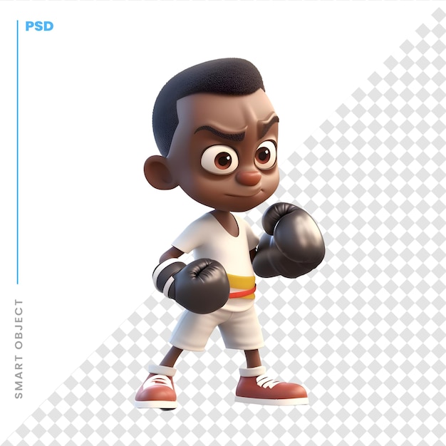 PSD cartoon boxer with boxing gloves on a white background 3d rendering