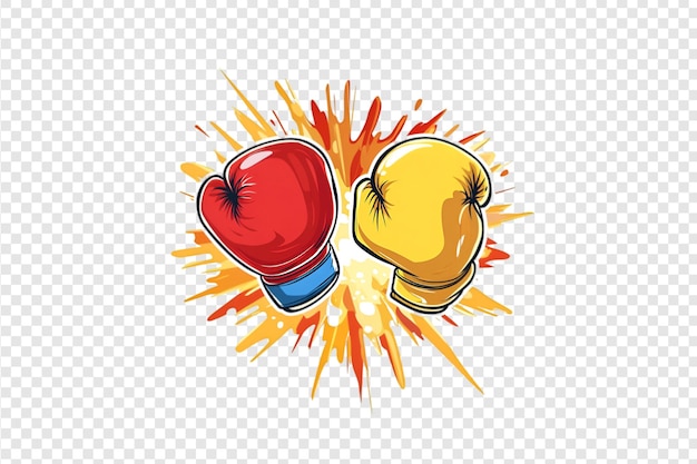 PSD cartoon boxing gloves with explosion isolated on a transparent background