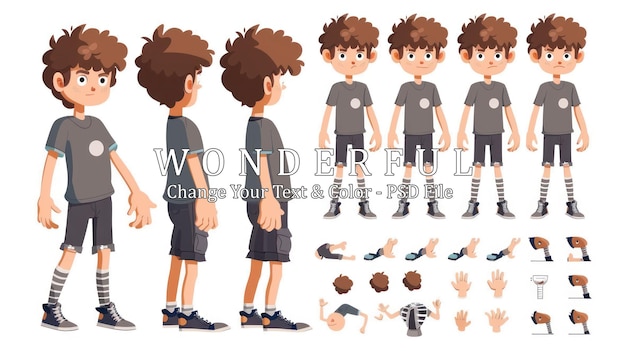 PSD cartoon boy character sprite sheet