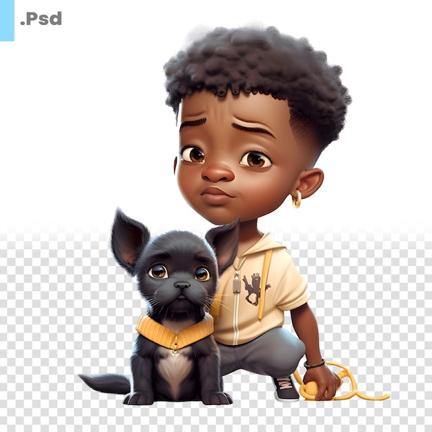 A cartoon of a boy and a dog PSD template