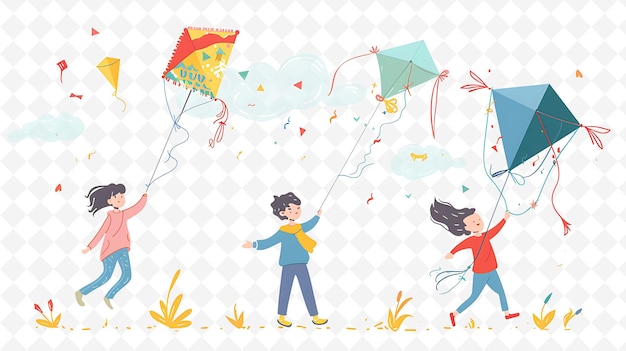 a cartoon of a boy and girl flying kites