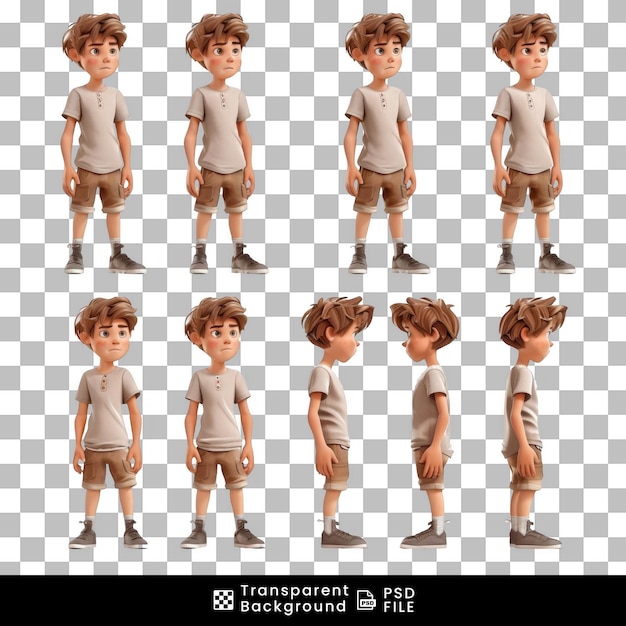 PSD cartoon boy in various poses png