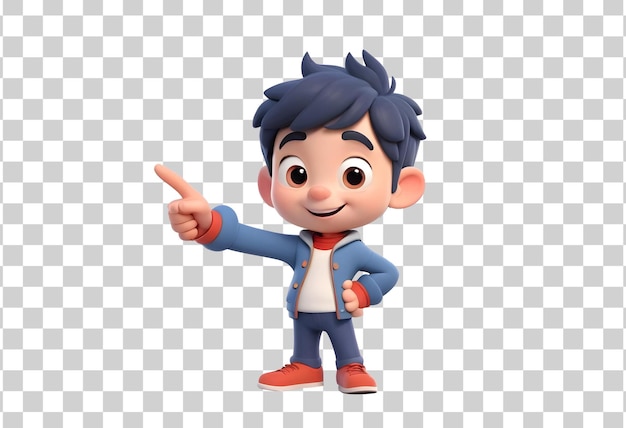 a cartoon boy with a thumb up pointing to the left