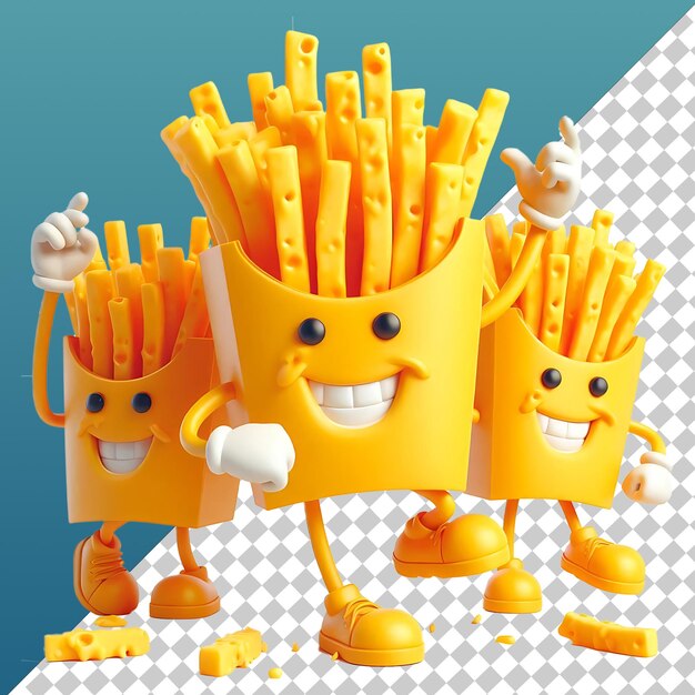 PSD a cartoon of a bunch of fries that say cheesy