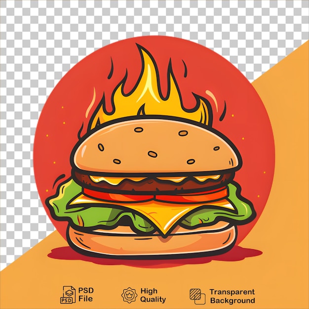 Cartoon Burger with Melting Cheese and Flames