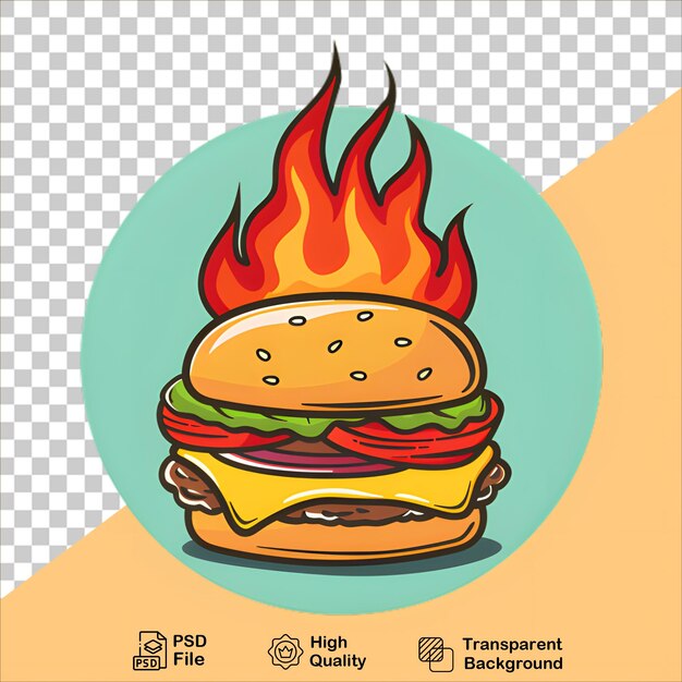 Cartoon Burger with Melting Cheese and Flames