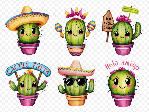 a cartoon of cactus and a sign that says hello