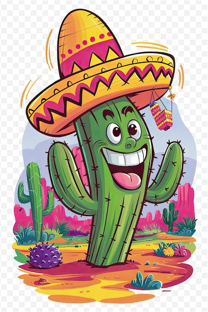 PSD a cartoon of a cactus wearing a sombrero