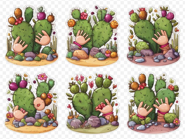 a cartoon of cactus with a hand reaching out to touch the ground