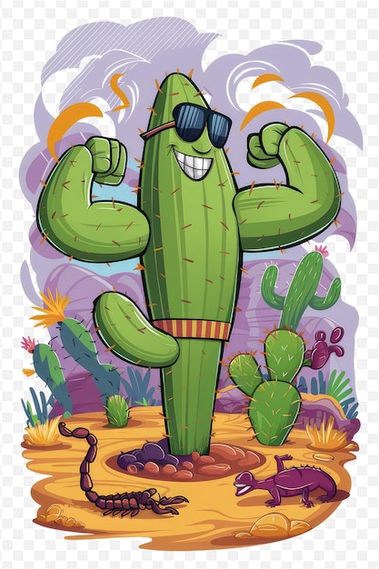 PSD a cartoon of a cactus with sunglasses and sunglasses