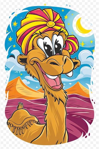 a cartoon of a camel wearing a hat with the moon in the background