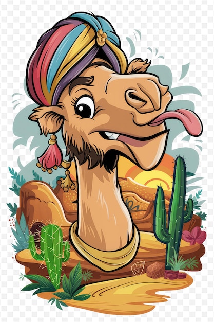 PSD a cartoon of a camel with a goat on its head