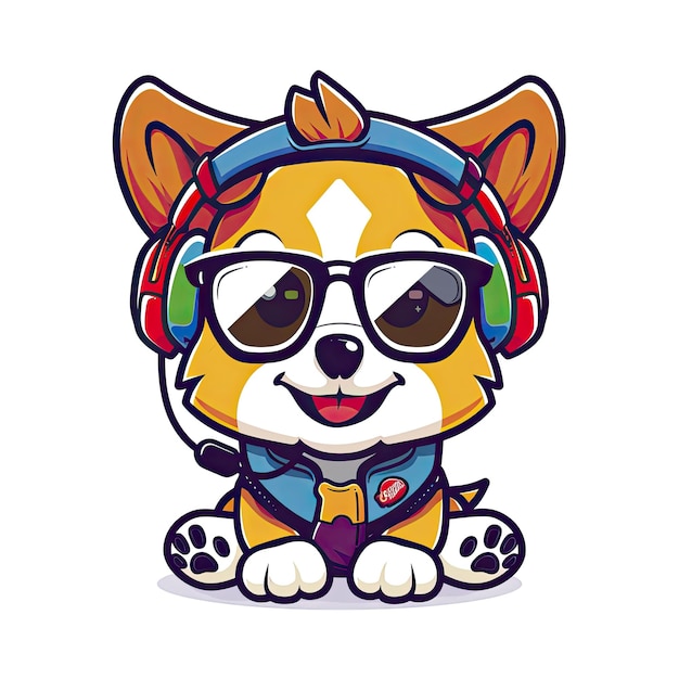 PSD cartoon canine in shades and earphones seated