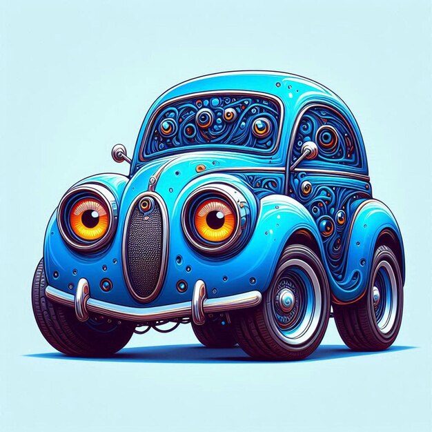 PSD a cartoon car with a blue face and orange eyes generative