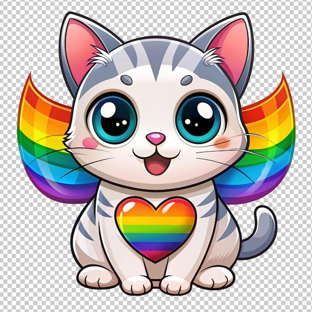 PSD cartoon cat rainbow pride dynamic expression on transparent background