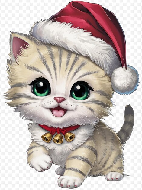 a cartoon cat wearing a santa hat with a bow on it