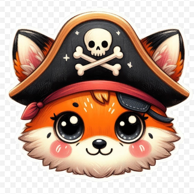 PSD a cartoon cat with a pirate hat and a pirate hat