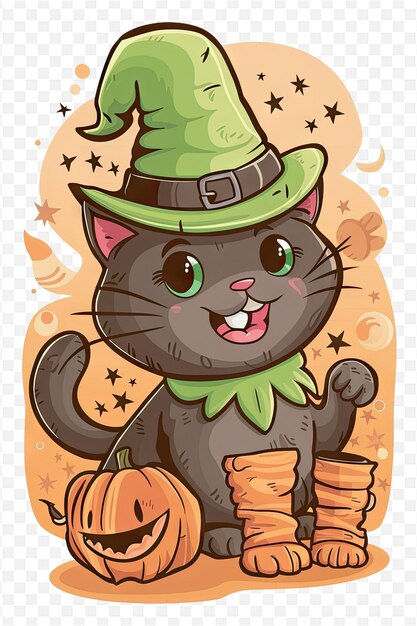 PSD a cartoon cat with a pumpkin and a pumpkin