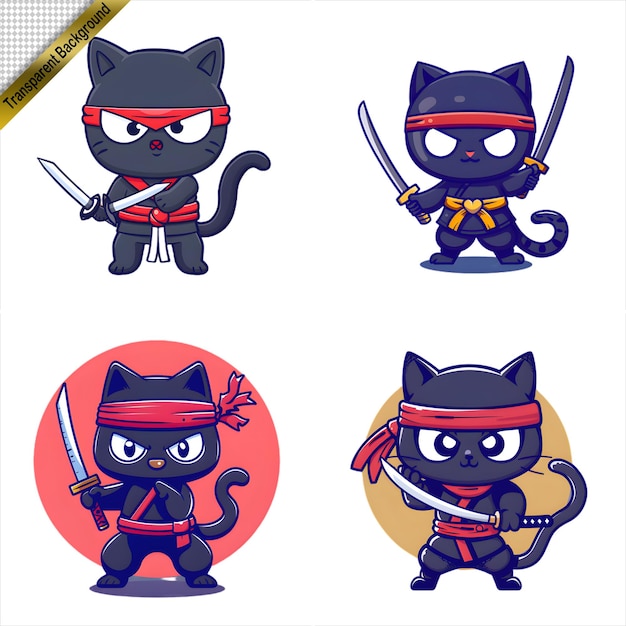 PSD a cartoon cat with a sword and a black cat with a red headband