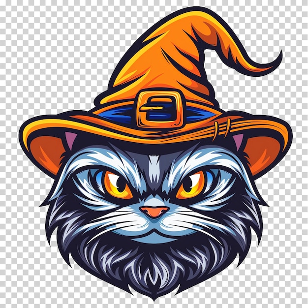 a cartoon cat with a witch hat on the top of it