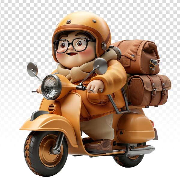 cartoon character delivering packages by motorbike 3d illustration design