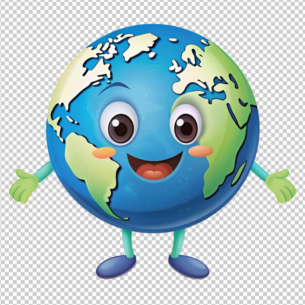 cartoon character earth on transparent background