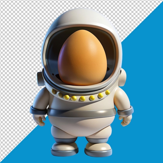 PSD cartoon character egg wearing space suit on transparent background