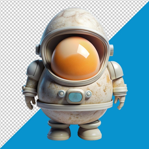 cartoon character egg wearing space suit on transparent background