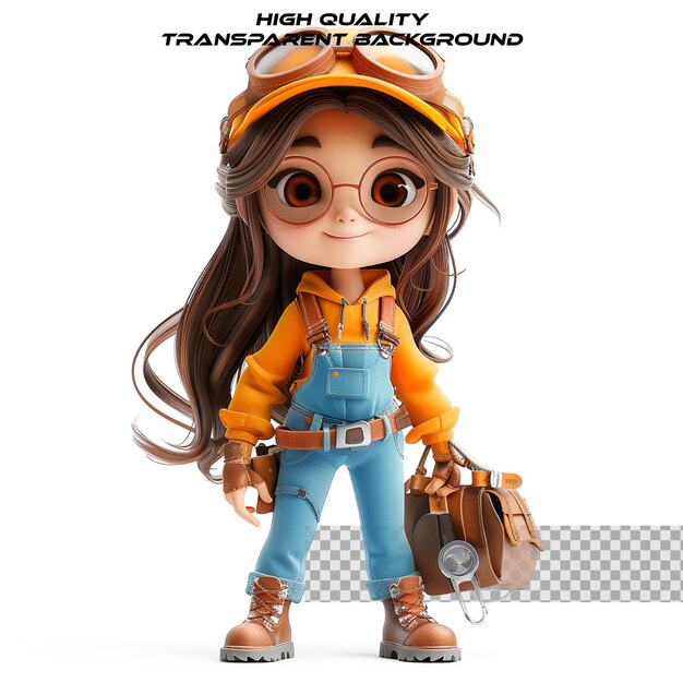 PSD a cartoon character of a girl with a hat that says super quality quality quality