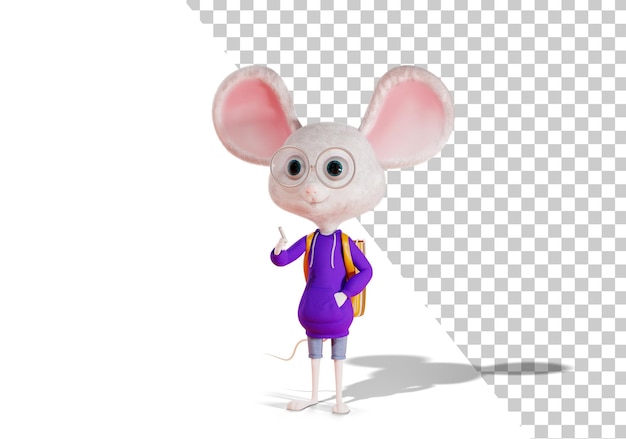 Cartoon character is a schoolboy holding chalk in his hands Cartoon mouse Student Back to School