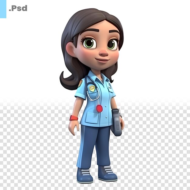 Cartoon character of nurse with stethoscope on white background PSD template