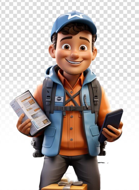 cartoon character of a package delivery person 3d illustration design