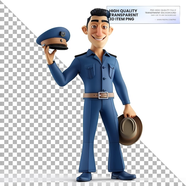 a cartoon character with a blue uniform holding a gun