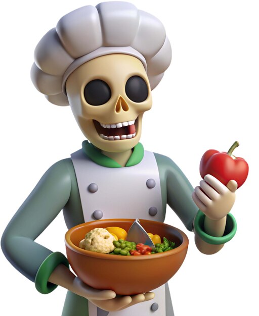 PSD a cartoon character with a bowl of food and a bowl of food with an apple on it