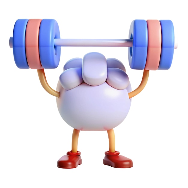 a cartoon character with a dumbbell on his back