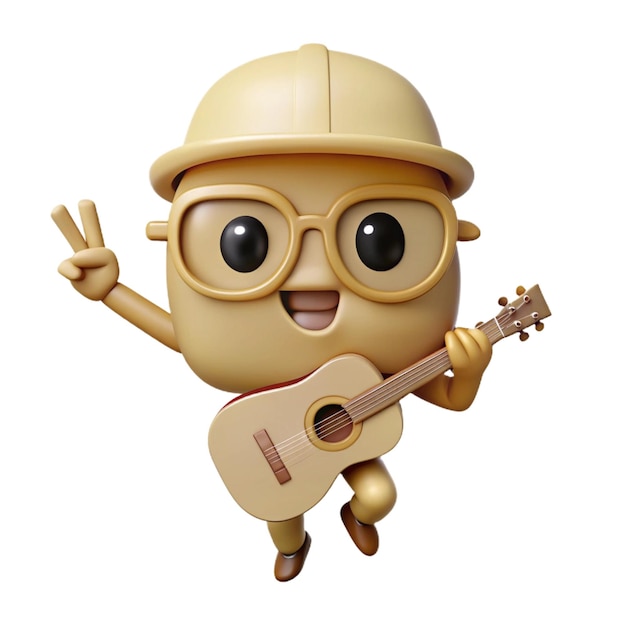 PSD a cartoon character with glasses and a guitar in his hand