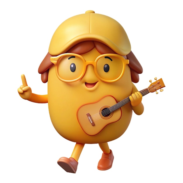 PSD a cartoon character with glasses and a guitar in his hands