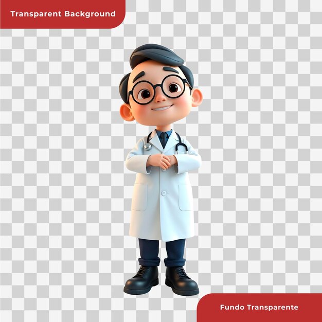 PSD a cartoon character with glasses and a lab coat