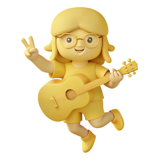 PSD a cartoon character with a guitar and a yellow hat