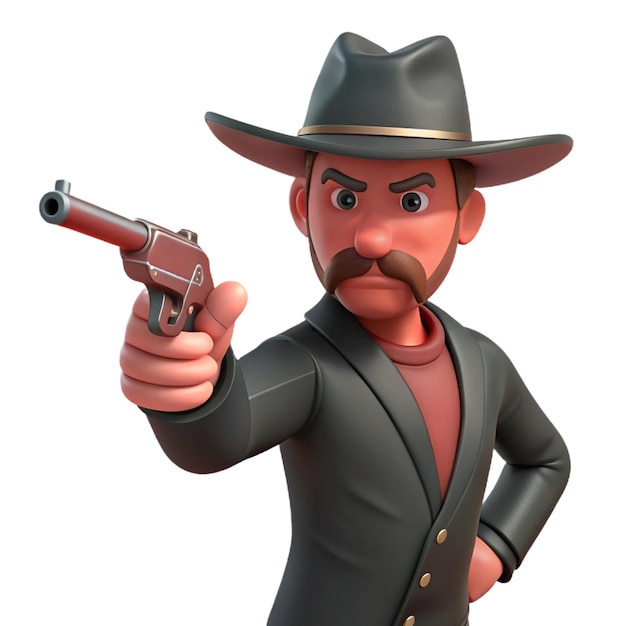 a cartoon character with a gun pointing to the right