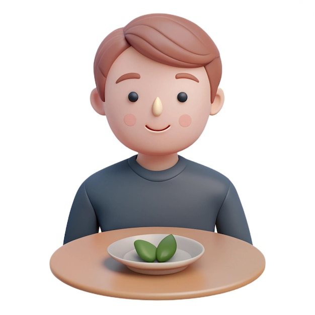 a cartoon character with a plate of food on a table