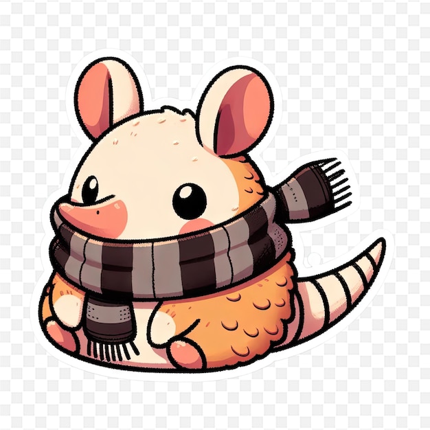 a cartoon character with a scarf that says a mouse on it