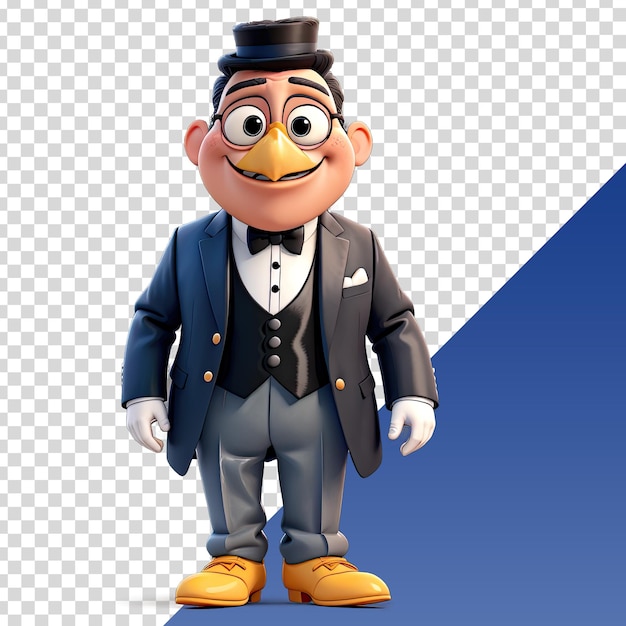 a cartoon character with a suit and hat and a suit